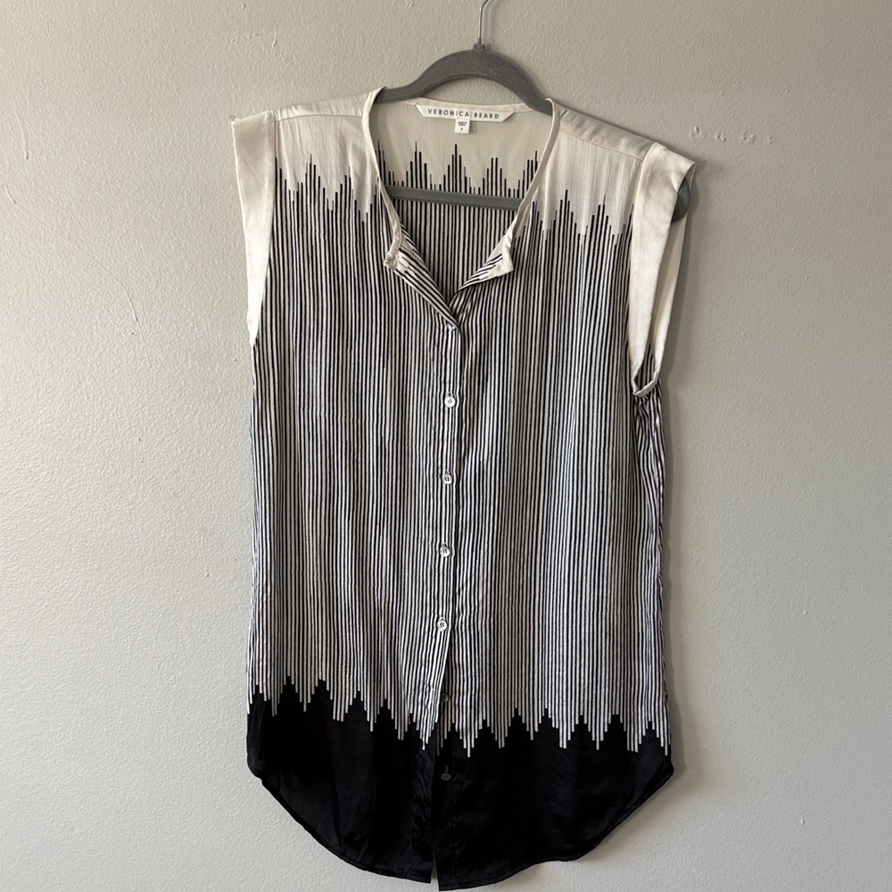 Veronica Beard Black and White Striped Button Down Shirt